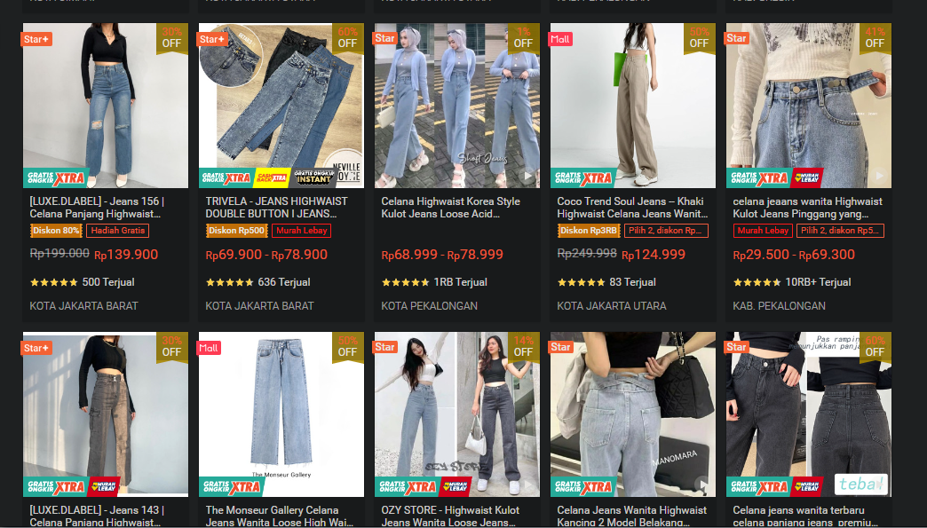 toko jeans di Shopee terbaik