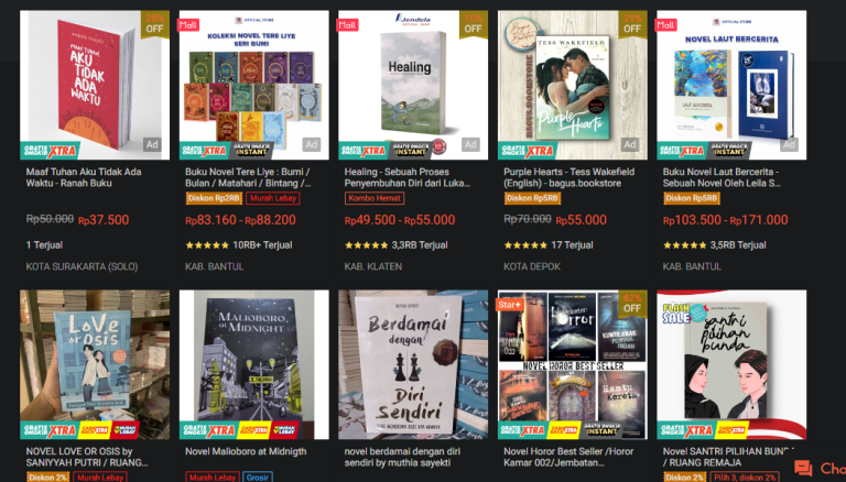 Toko novel di Shopee terlengkap